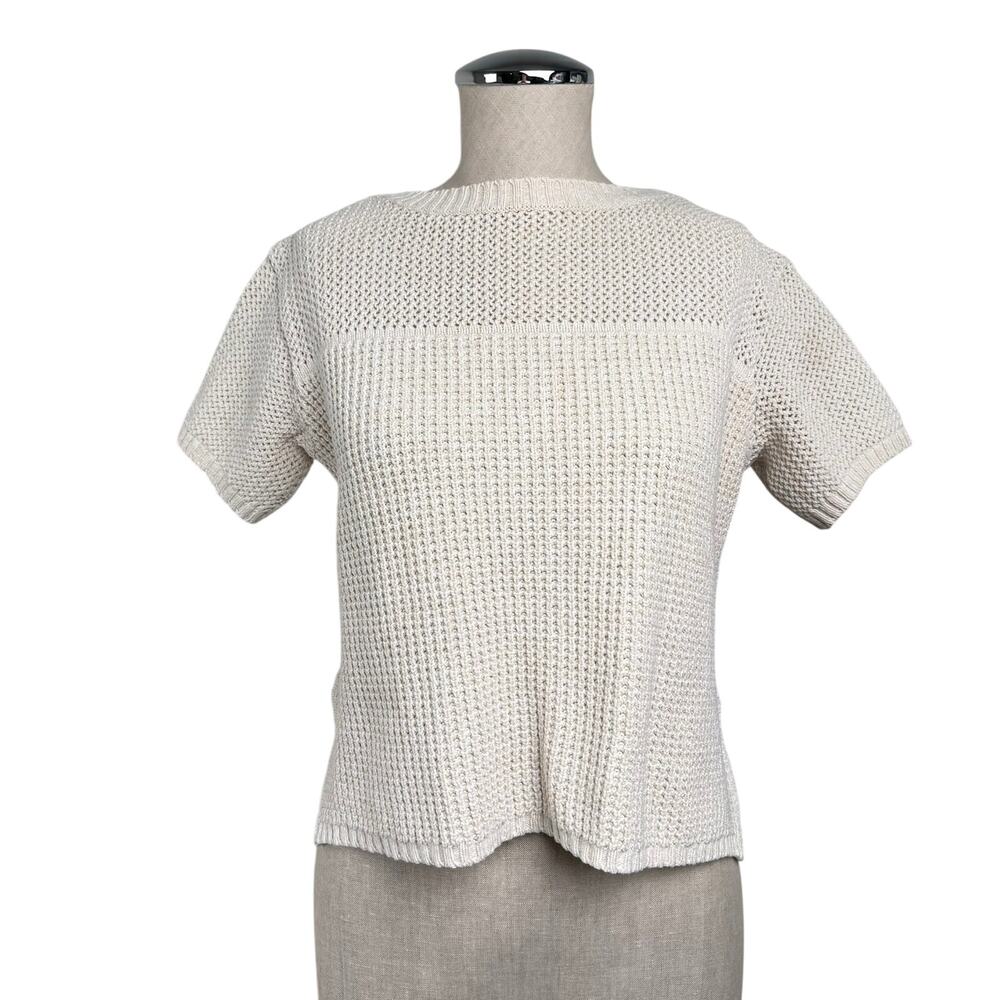 Vintage Liz Claiborne Liz Sport Cotton Knit Cropped Sweater Neutral Coastal